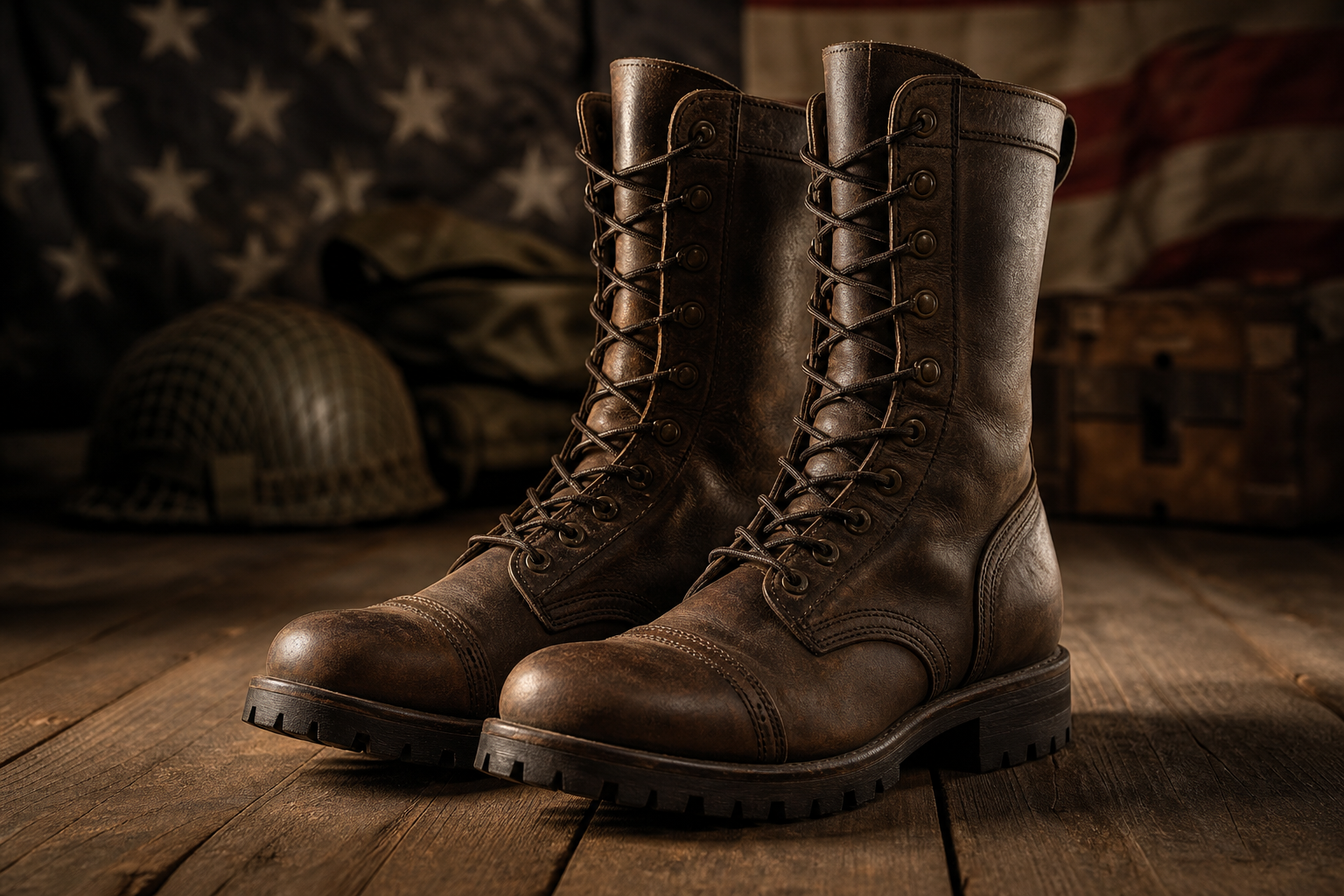 Military inspired brown lace up boots