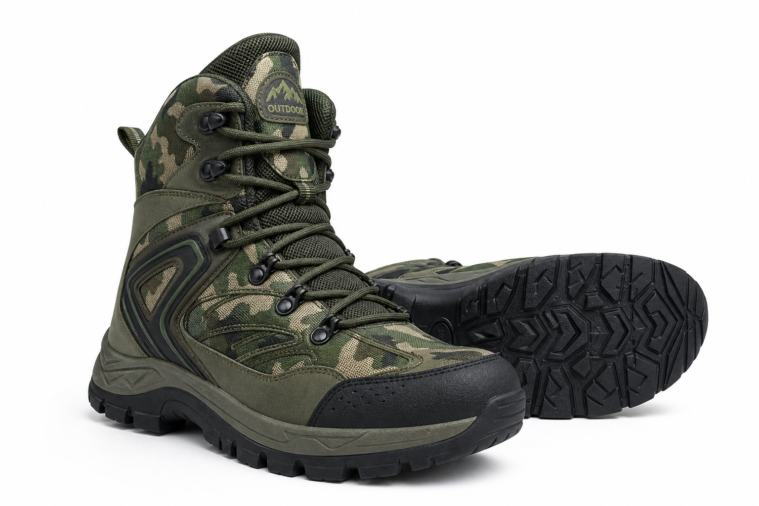 Green camouflage pattern outdoor boot