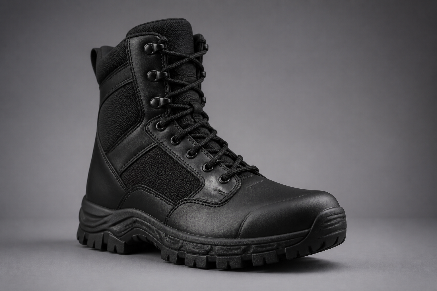 Black military style lace up boot