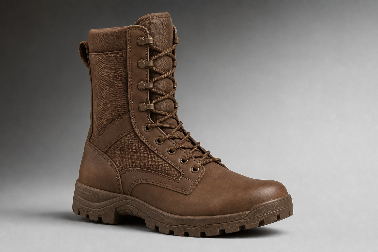 Military inspired brown combat style boot
