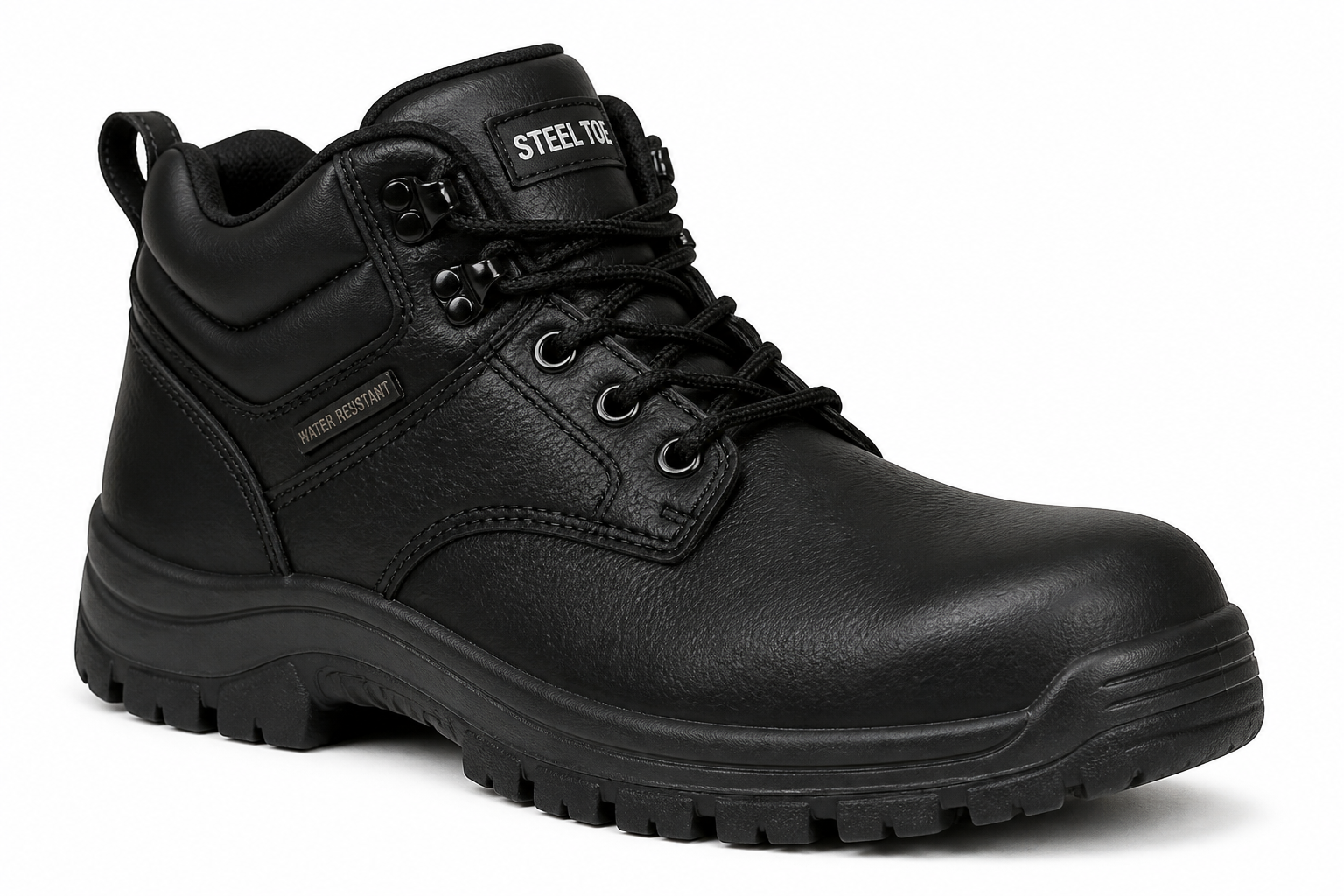 Black steel toe safety work boot