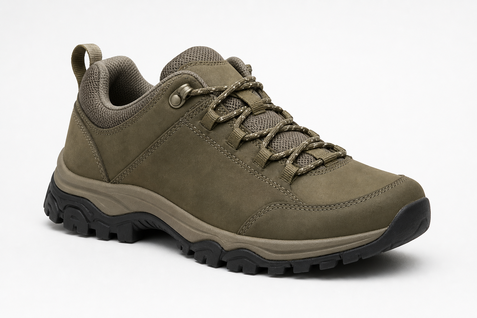 Women's low cut hiking boot in olive and brown
