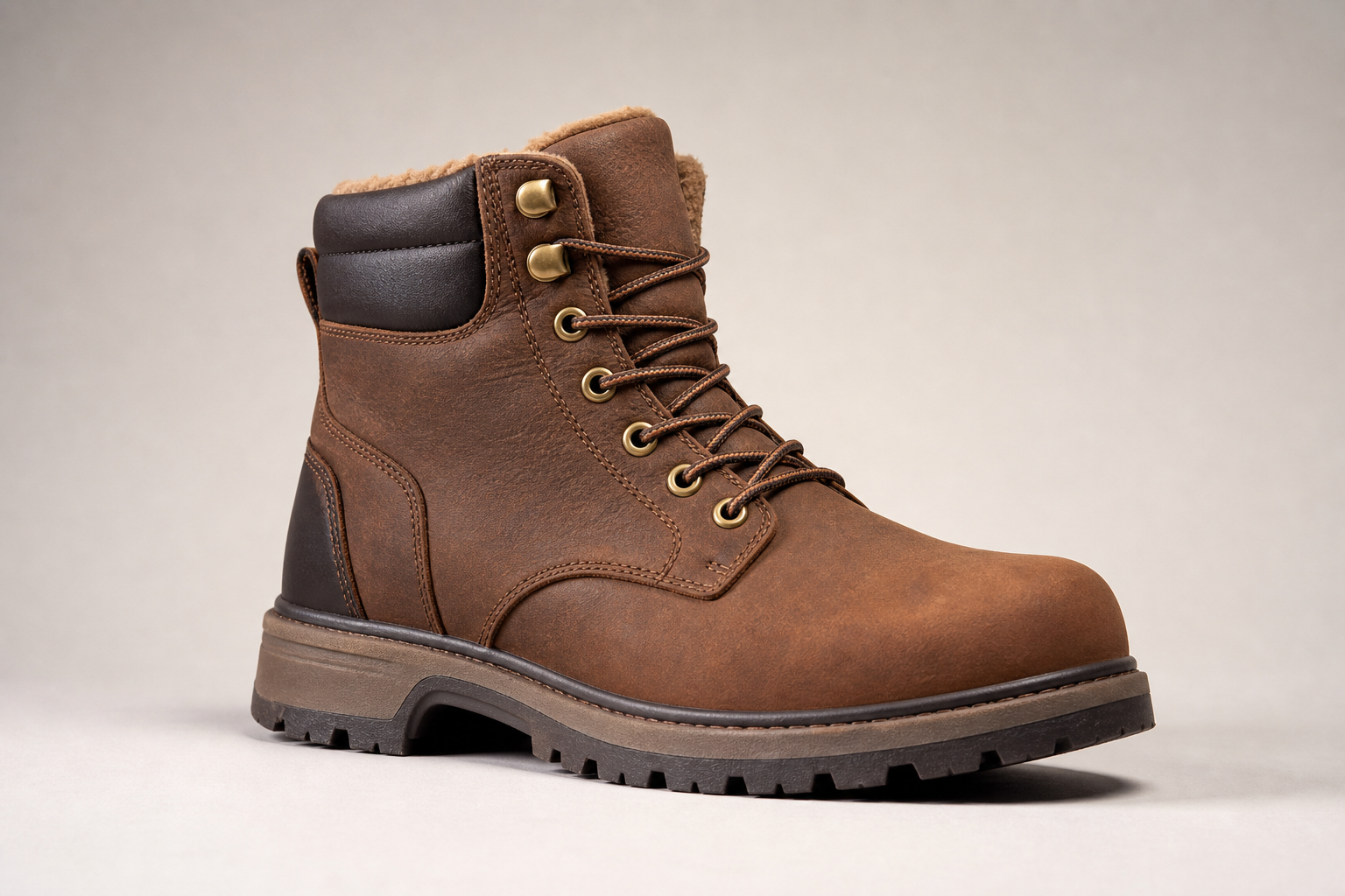 Insulated brown work boot for cold weather